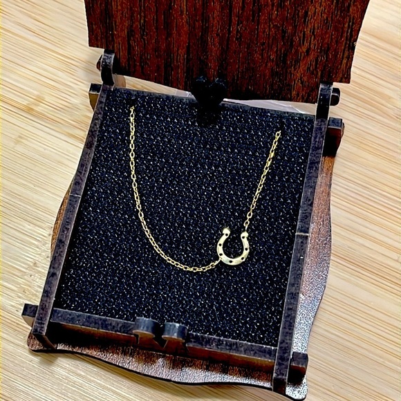 Brand New 14k Gold Plated Sterling Silver Horseshoe Lucky Colts Sideway Necklace - Picture 1 of 14